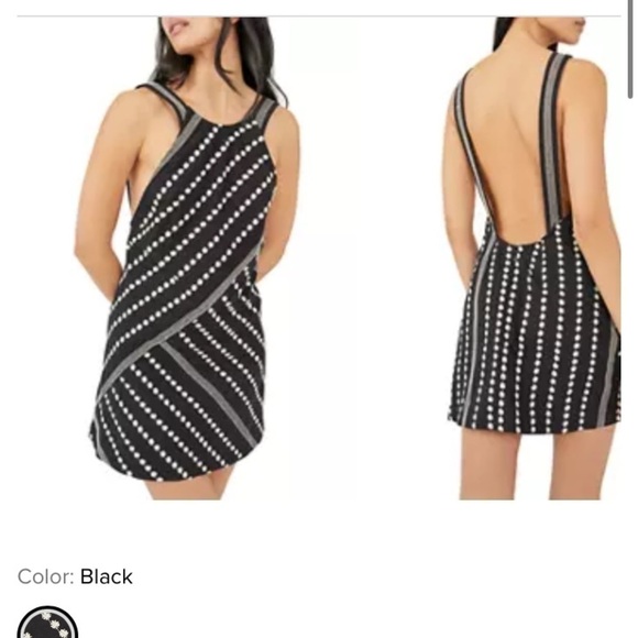Free People Juni Mini Dress Black White Floral Embroidery open back dress M - Picture 5 of 13